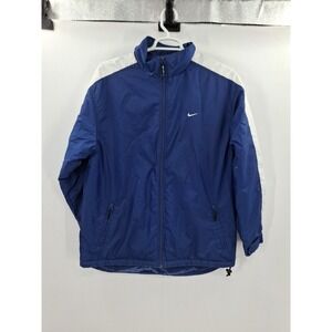 Vintage Y2K Nike Men's Navy White Puffer Jacket‎ Large Full Zip Adjustable Waist